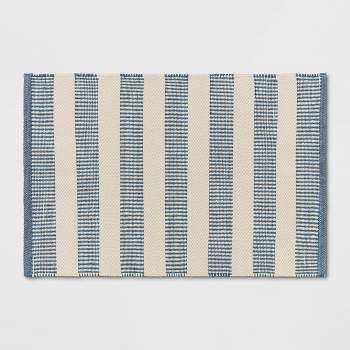 Rectangular Hand Made Woven Outdoor Rug Striped Ivory/Blue - Threshold™ designed with Studio McGee
