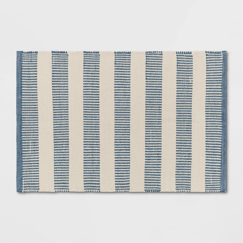 Rectangular Hand Made Woven Outdoor Rug Striped Ivory/Blue - Threshold™ designed with Studio McGee, 1 of 8