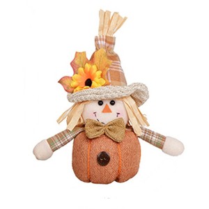 BABYYER Scarecrow Plush Doll, Fall Harvest Scarecrow with Flower and Leaf Detail for Thanksgiving Tabletop Decor and Autumn Gift - 1 of 4