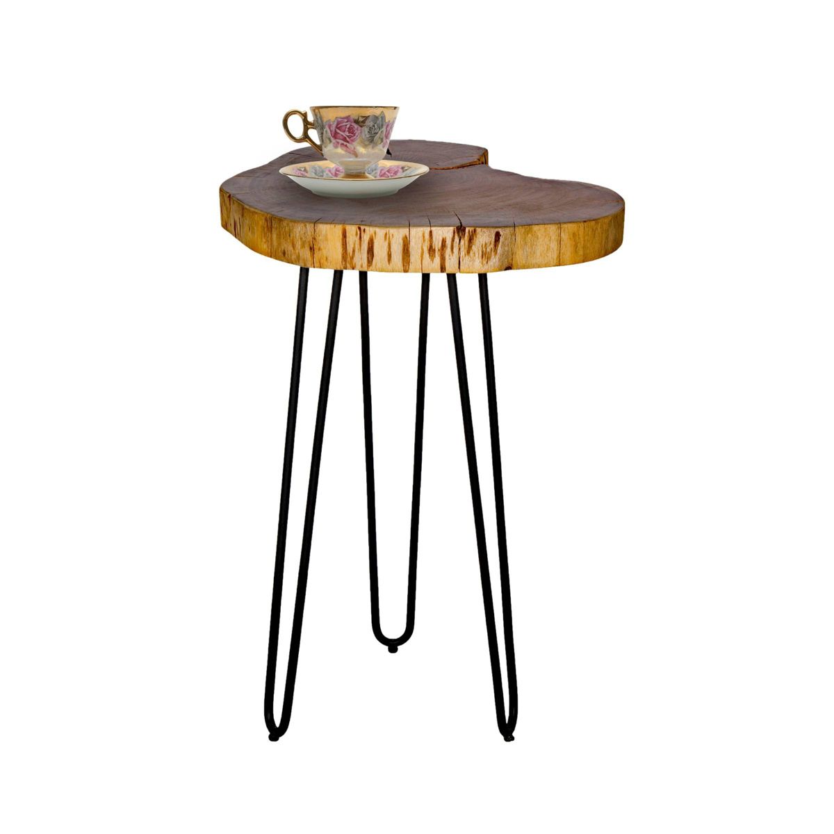 Alaterre Furniture Hairpin Live Edge Round End Table Metal And Wood Natural Brown