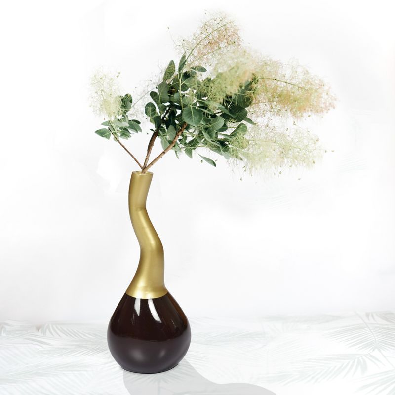 Uniquewise Decorative Modern Table Flower Vase Aluminium-Casted, Two Tone Brown and Gold 10 Inch, 3 of 5