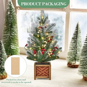 Pre-lit Mini Christmas Tree with Light, Small Green Frosted Artificial Tabletop Christmas Tree with Wooden Base, Mini Pine Christmas Decoration - 1 of 4