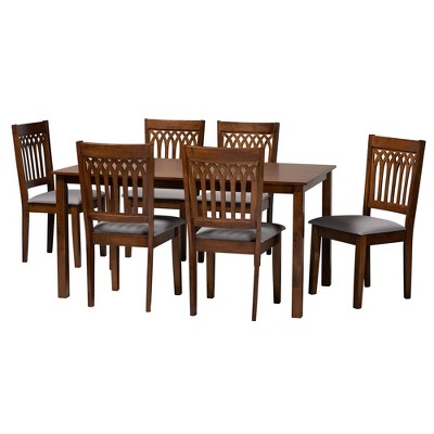 Genesis Walnut Brown Wood Dining Set with Gray Cushions