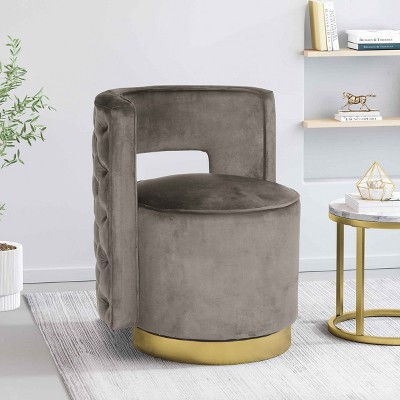 CAVINAS Velvet Swivel Barrel Accent Chair with Open Button-Tufted Backrest,Upholstered Swivel Living Room Chair,Reading Chairs for Living Room