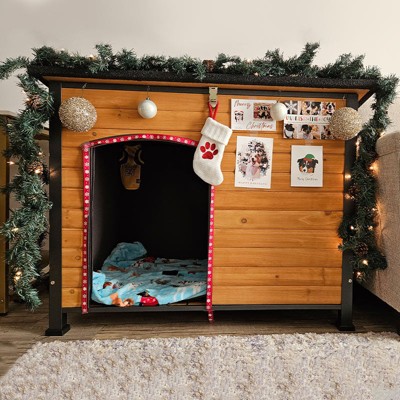 Large Gray Insulated Wood Dog House with Metal Frame