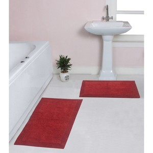 Luxury Reversible Bathroom Rugs Set, Washable Rug, Soft Cotton Extra Soft and Absorbent bath Rug, Non-Slip Bath Mat Set, 2 Pcs Set(M+L), Red - 1 of 4