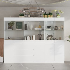 FUFU&GAGA Modular Kitchen Pantry Cabinet Dining Room Sideboard with Lighting and Glass Doors - 1 of 4