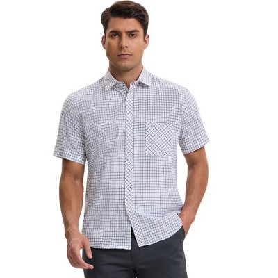 INSPIRE CHIC Men's Classic Business Short Sleeved Button Down Plaid Shirt