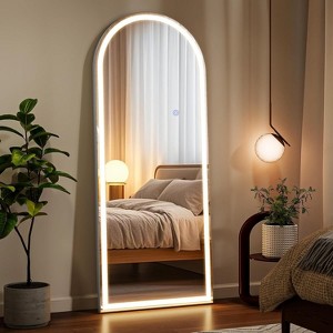 BEAUTYPEAK 65" x 26" Arched LED Full Length Floor Mirror with Dimmable & 3 Color Lighting, Full Body Mirror - 1 of 4