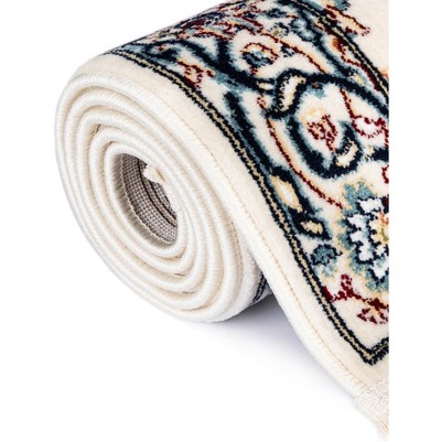 Ivory and Blue Synthetic Square Stain-Resistant Area Rug