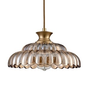 Claxy Vintage Amber Glass Gold Adjustable Kitchen Island Pendant Light Fixture - 1 of 4