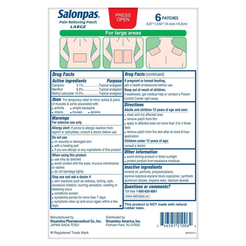 Salonpas Large Size Pain Relieving Patch - 8 Hour Pain Relief - 6ct, 3 of 6