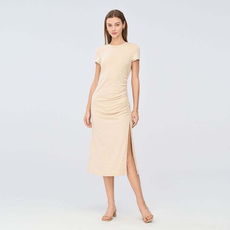 Women's Short Sleeve Ruching Bodycon Midi Dress - Cupshe, 6 of 11