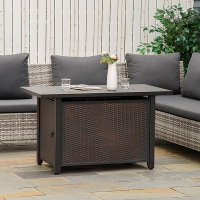 Bronze Rectangular Gas Fire Pit Table with Glass Wind Guard