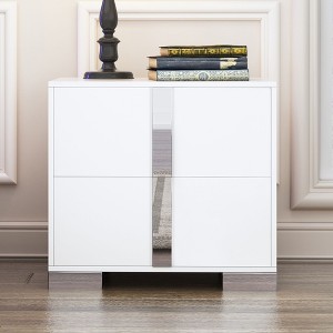 PAGED Elegant Nightstand Mirrored Bedside Table Storage Side Table with Metal Foot and 2 Drawers for Bedroom - 1 of 4
