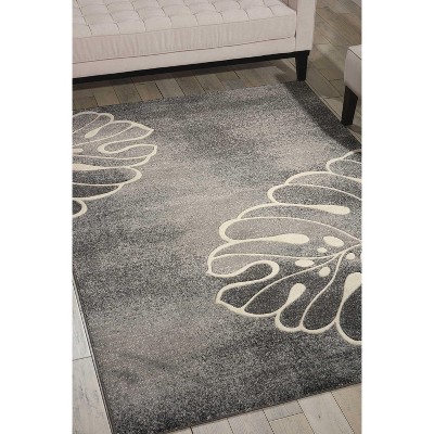 Gray Floral Synthetic Rectangular Stain-Resistant Rug, 5'3" x 7'3"