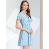 Allegra K Women's Floral Printed Flare Short Sleeve Lace-up V Neck A-Line Chiffon Dress - 3 of 4
