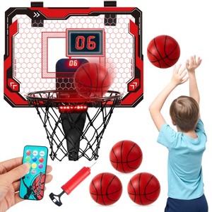Joyfy Kids Mini Basketball Hoop, Light Up Over The Door Basketball Hoop With Scoreboard & 4 Balls, Indoor Toy Basketball Game Gift For Boys Age 3+ - 1 of 4
