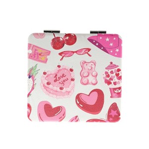 Unique Bargains Women Square Shape Handheld Mirror for Travel Pink 1 Pc - 1 of 4