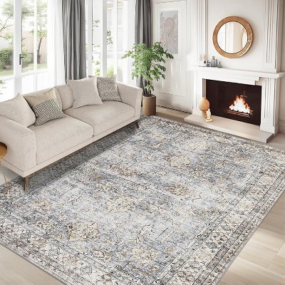 Machine Washable Non-Slip Low Pile Area Rug - Thin Large Carpet for Living Room, Bedroom, Dining Room & Home Office