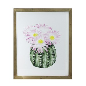 Raz Imports 24" Pink and Yellow Cactus Decorative Wooden Framed Print Wall Art - 1 of 3