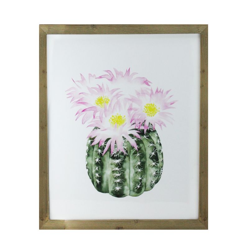 Raz Imports 24" Pink and Yellow Cactus Decorative Wooden Framed Print Wall Art, 1 of 4