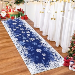 Washable Modern Red Snowflake Xmas Rug Non Slip Low Pile Rug Soft Throw Floor Cover Foldable Indoor Carpet for Living Room Bedroom Playroom Nursery - 1 of 4