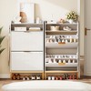 Wood Shoe Cabinet Storage for Entryway with 2 Flip Drawers & Open Storage Shelf, Adjustable Levels,Gold Metal Handles&Fluted Panel - 2 of 4