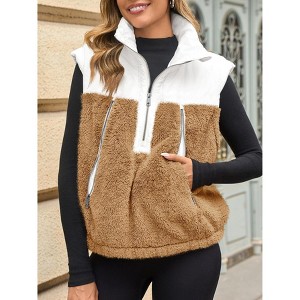 Imily Bela Women Winter Sleeveless Jacket Vest with Contrast Color Pockets Casual Outerwear - 1 of 4