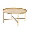 34" Round Coffee Table with Tray Style Top and Cross Bar Metal Base, Perfect for Living Room - 4 of 4