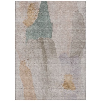 Copper And Pale Aqua Abstract Washable Indoor Outdoor Area Rug