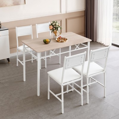 VECELO 5-Piece Kitchen Table and Chairs Set for 4, Dining Table Set with Upholstered Chairs for Small Spaces, Natural Wood Color