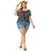 Agnes Orinda Women's Plus Size Floral Printed Tie Neck Short Sleeve Beach Square Hollow Tassel Peasant Tops - 3 of 4