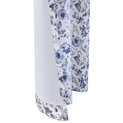 Flora Silver and Blue Polyester Blackout Grommet Curtain Panel 52" x 84"
