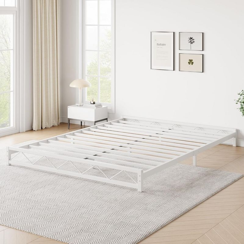 Whizmax 6 Inch Queen Size Metal Platform Bed Frame with Wavy Pattern, Mattress Foundation, No Box Spring Needed, Easy Assembly, White, 1 of 8