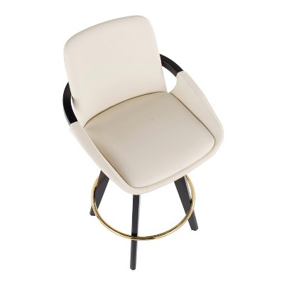 Cream Wood Swivel Counter Stool with Faux Leather Seat