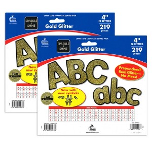 Carson Dellosa Education Sparkle + Shine Gold Glitter Combo Pack EZ Letters, 4-inch, 219 Pieces Per Pack, 2 Packs - 1 of 4