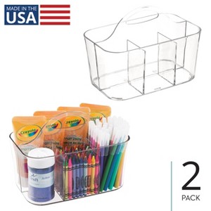 mDesign Plastic Sewing & Craft Storage Organizer Caddy Tote with Handle, Clear - 1 of 4