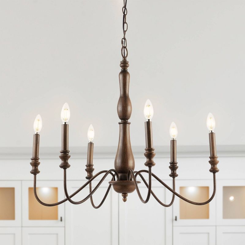 29&#34; 6-Light Victoria Rustic Midcentury Iron LED Chandelier Brown - JONATHAN Y, 4 of 12