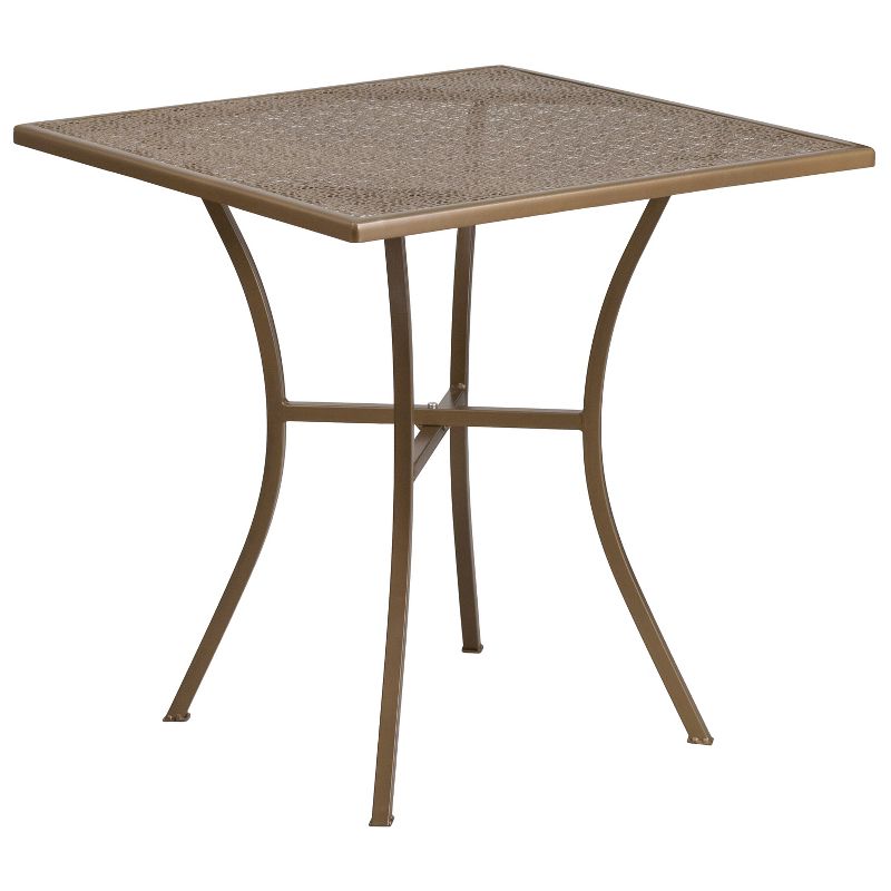 Emma and Oliver Commercial Grade 28" Square Metal Garden Patio Table Set w/ 4 Square Back Chairs, 3 of 5