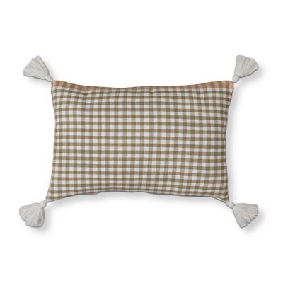 tagltd 24"x24" Gingham Woven Lumbar Prewashed Woven Twisted Yarn Cotton Tassels Accent Decorative Throw Pillow Poly Filled Removable Insert Rectangle