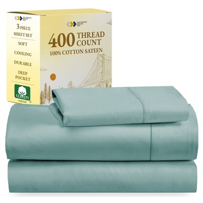 Cotton Sheets Set - Softest 400 Thread Count Bed Sheets, 100% Cotton Sateen, Cooling, Deep Pocket by California Design Den