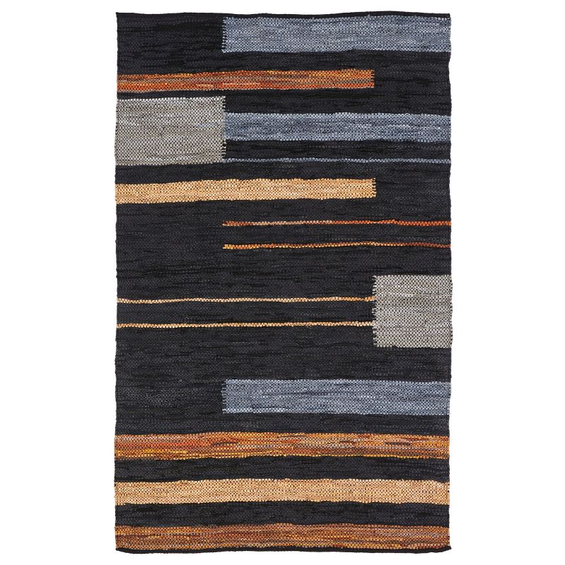 Coastal Rustic Handwoven Leather and Cotton Striped Reversible Indoor Area Rug by Blue Nile Mills, 1 of 7
