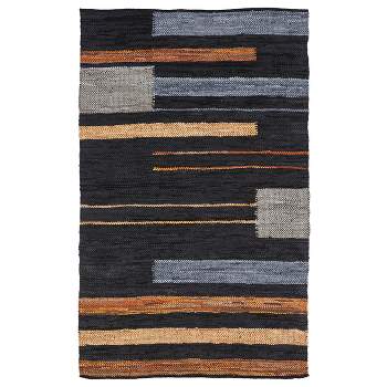 Coastal Rustic Handwoven Leather and Cotton Striped Reversible Indoor Area Rug by Blue Nile Mills