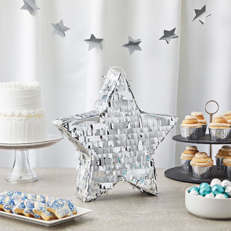 Sparkle and Bash Silver Foil Star Pinata for Kids Birthday, Twinkle Twinkle Little Star Gender Reveal Party Decorations (Small, 13 x 13 x 3 In), 2 of 9