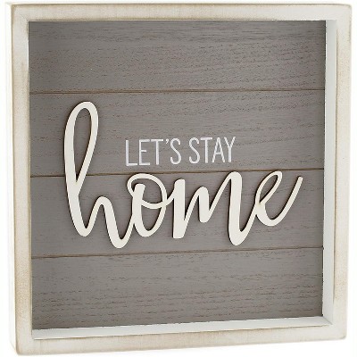 AuldHome Design Rustic Home Sign, Lets Stay Home (Gray); 10 x 10 Framed Wood Plaque w/ Farmhouse Style Shiplap