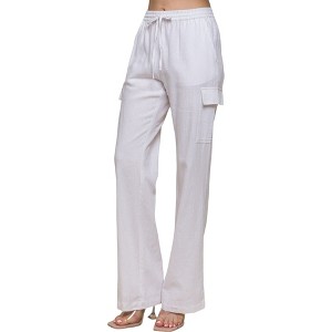 Amaryllis Women's Cargo Pants Drawstring Waist Relaxed Fit Multiple Pockets - 1 of 4