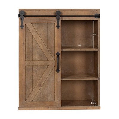 Rustic Brown Wood Wall Storage Cabinet with Sliding Barn Door