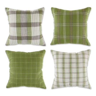 4pk 18"x18" Mixed Plaid Square Throw Pillow Covers Green - Design Imports