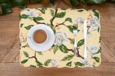 Yellow and Green Floral Cotton Quilted Reversible Placemats Set of 6